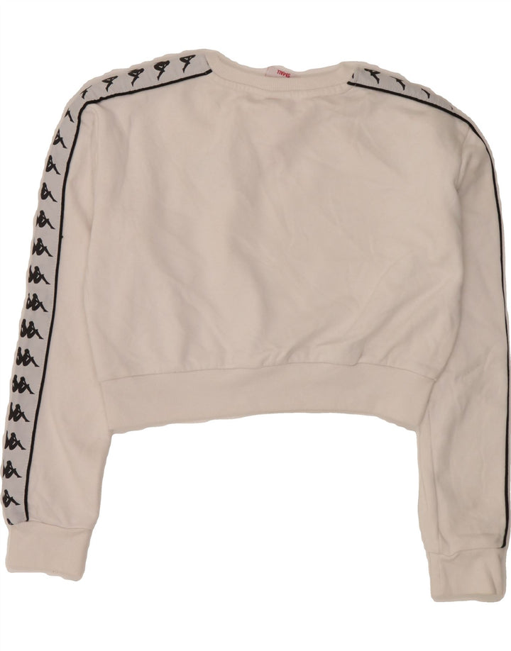 KAPPA Womens Crop Graphic Sweatshirt Jumper UK 10 Small White Vintage Kappa and Second-Hand Kappa from Messina Hembry 