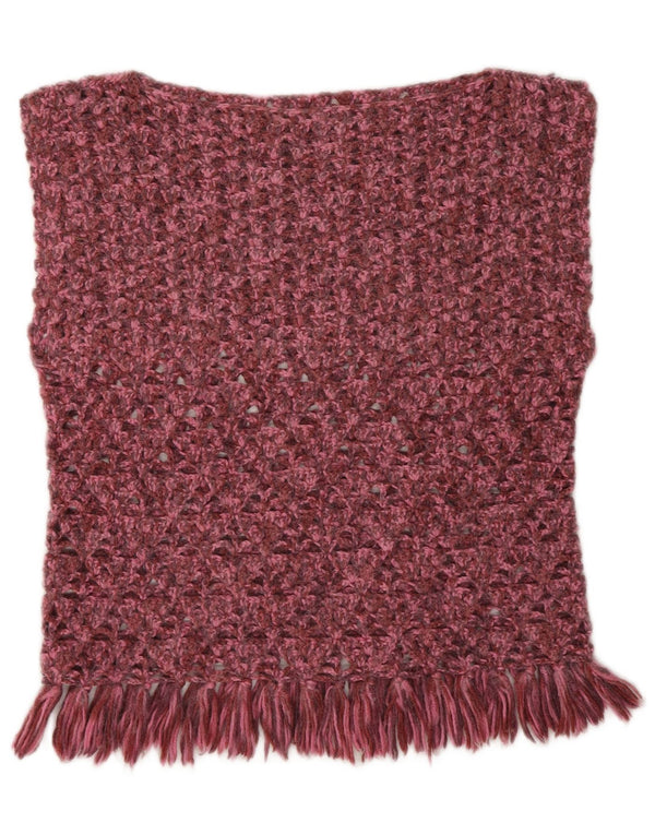 Vintage Γυναικείο See Through Crochet Top UK 10 Small Burgundy