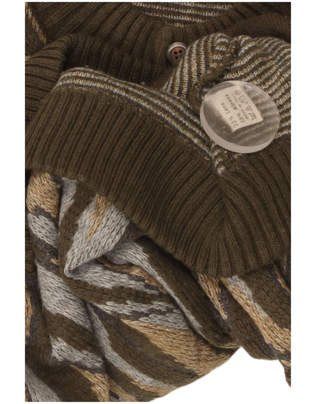 Vintage Ανδρικό Ζακέτα πουλόβερ Μεγάλο Χακί Ριγέ Ακρυλικό