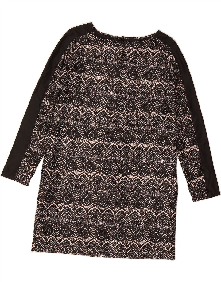 MOSSIMO Womens Long Sleeve Shift Dress UK 14 Medium Black Chevron Vintage Mossimo and Second-Hand Mossimo from Messina Hembry 