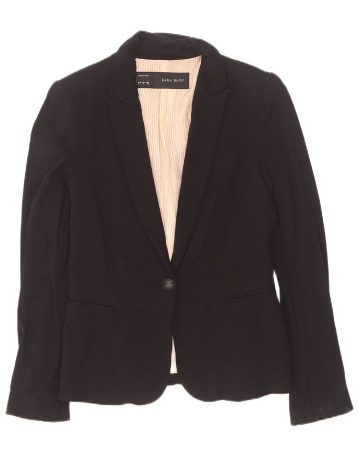 Zara Γυναικείο σακάκι 1 κουμπιού Blazer UK 10 Small Black Acetate