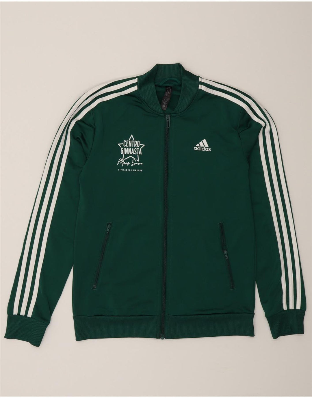 Γυναικεία αθλητική φόρμα γραφικών Adidas Top Jacket UK 8/10 Small Green Polyester