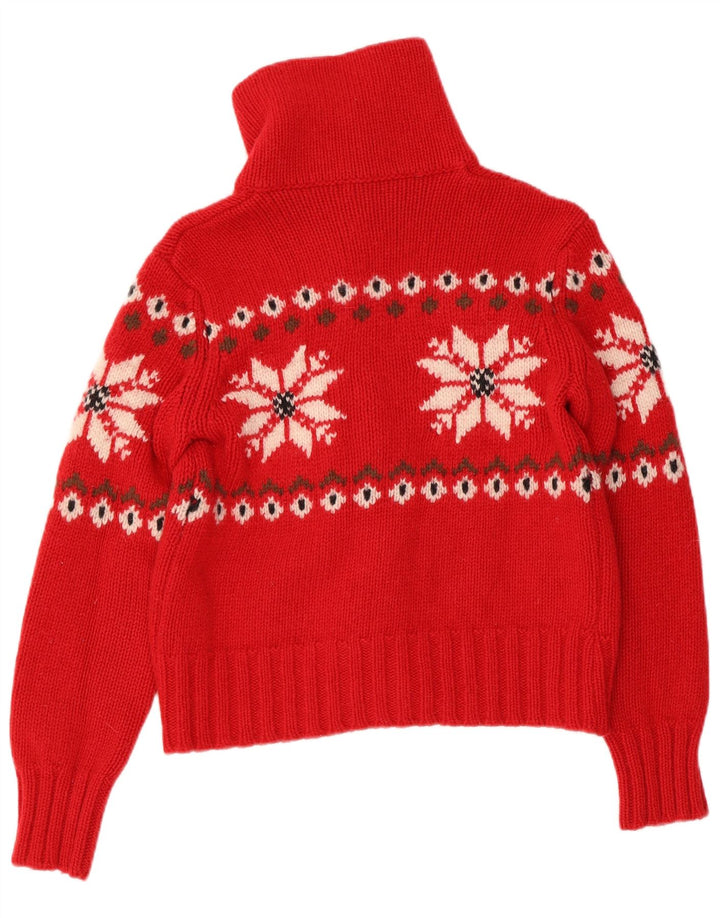 BENETTON Γυναικείο πουλόβερ Crop Cardigan UK 10 Small Red Fair Isle