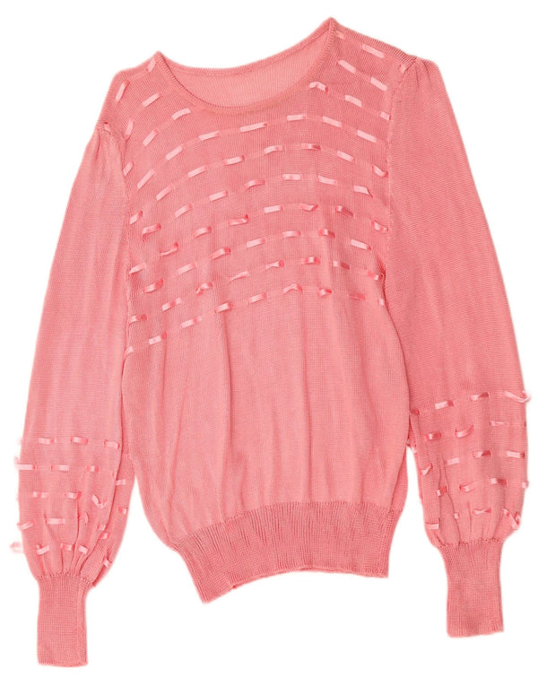 VINTAGE Γυναικείο πουλόβερ με λαιμόκαυστο UK 12 Medium Pink