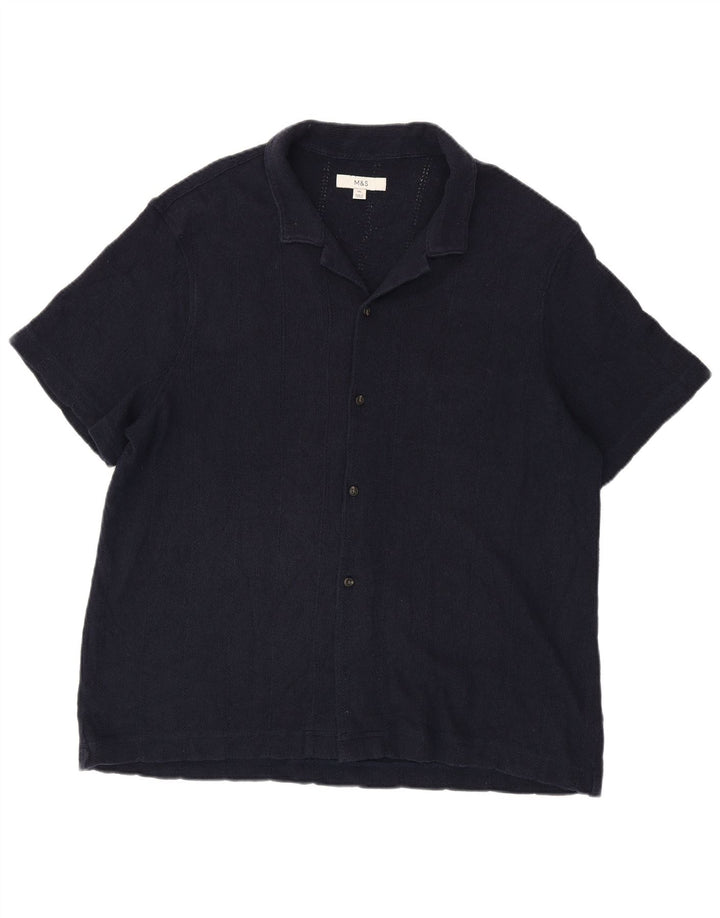 Marks & Spencer Ανδρικό κοντομάνικο πουκάμισο 2XL Navy Blue βαμβακερό