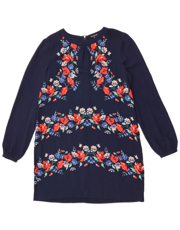 Warehouse Γυναικείο μακρυμάνικο φόρεμα Shift UK 14 Medium Navy Blue Floral