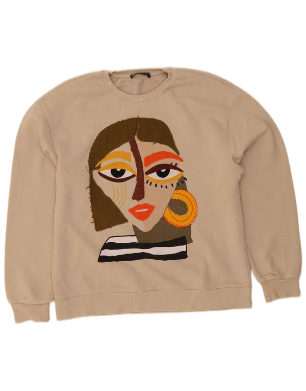 Zara Γυναικείο Φούτερ γραφικό Jumper UK 10 Small Beige
