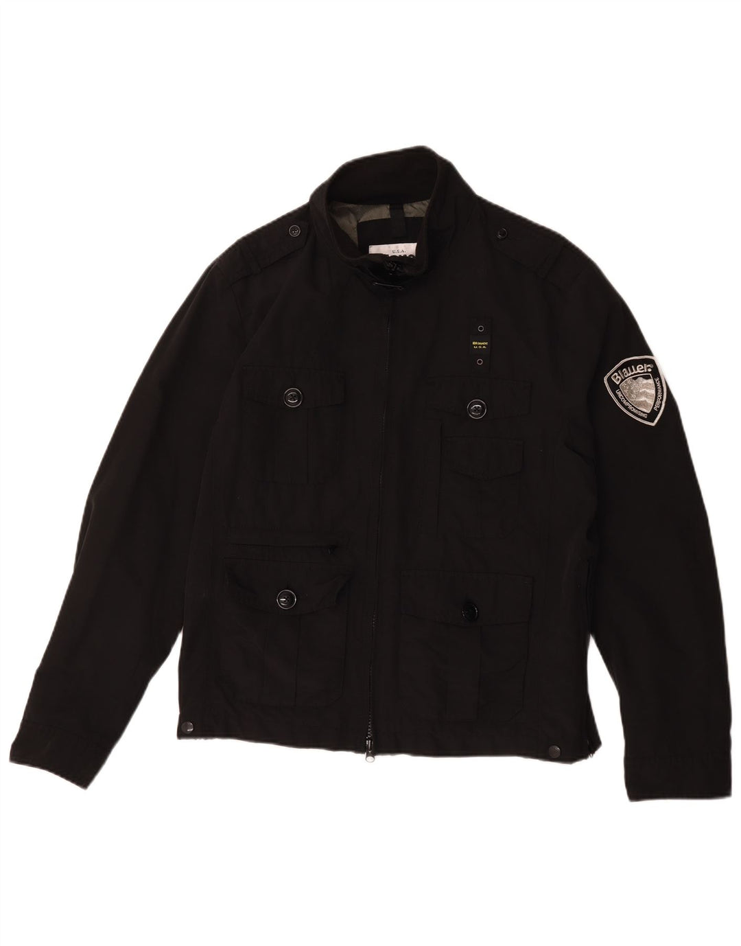 Blauer Mens Military Utility Jacket UK 42 XL Μαύρο βαμβακερό