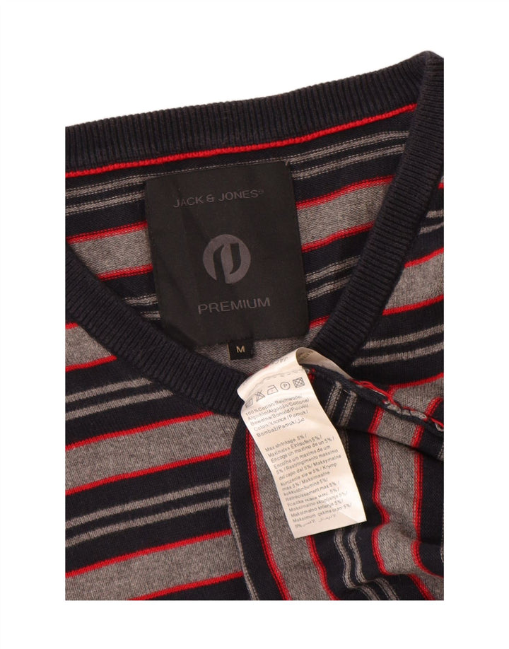 Jack & Jones Ανδρικό πουλόβερ με λαιμόκοψη σε μεσαίο γκρι βαμβακερό ριγέ