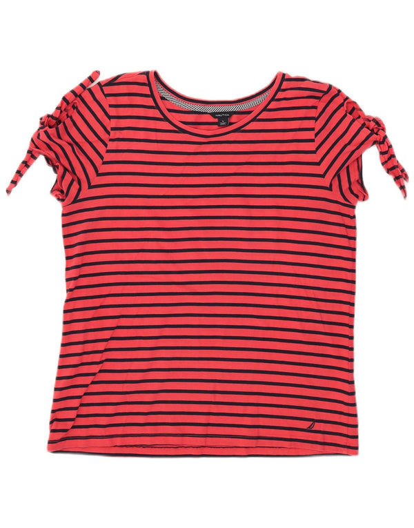 Nautica Γυναικείο T-Shirt Top UK 14 μεγάλο κόκκινο ριγέ βαμβακερό