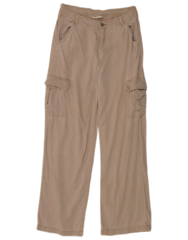 Marks & Spencer Girls Wide Leg Cargo Trousers 13-14 Years W28 L28 Beige