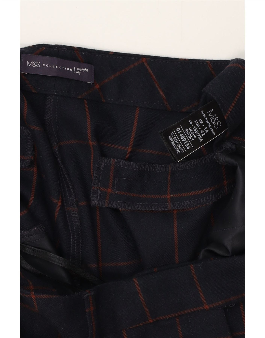 MARKS & SPENCER Γυναικείο παντελόνι UK 14 Large W34 L28 Navy Blue Check