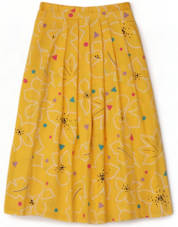 Chaus Γυναικεία πλισέ φούστα UK 6 XS W24 Yellow Floral Rayon