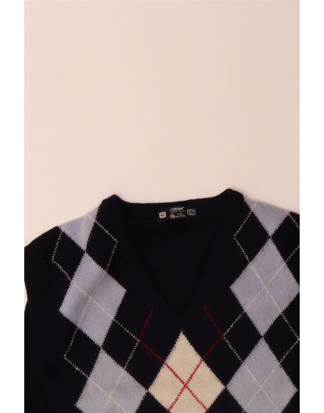 ST MICHAEL Ανδρικό γιλέκο Tank Top IT 52/54 Large Navy Blue Argyle/Diamond