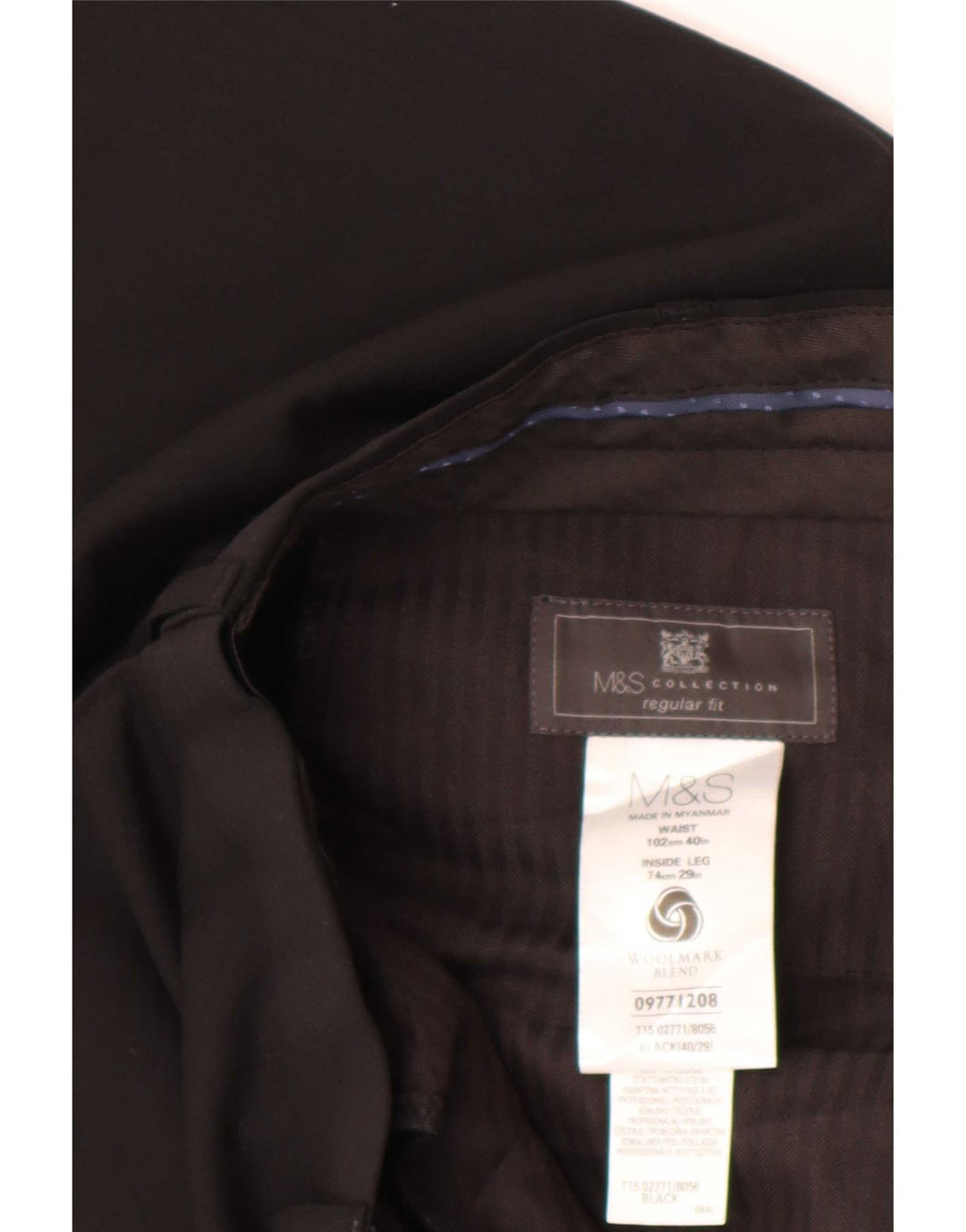 Marks & Spencer Ανδρικό παντελόνι με κανονική εφαρμογή W40 L29 Μαύρο μάλλινο