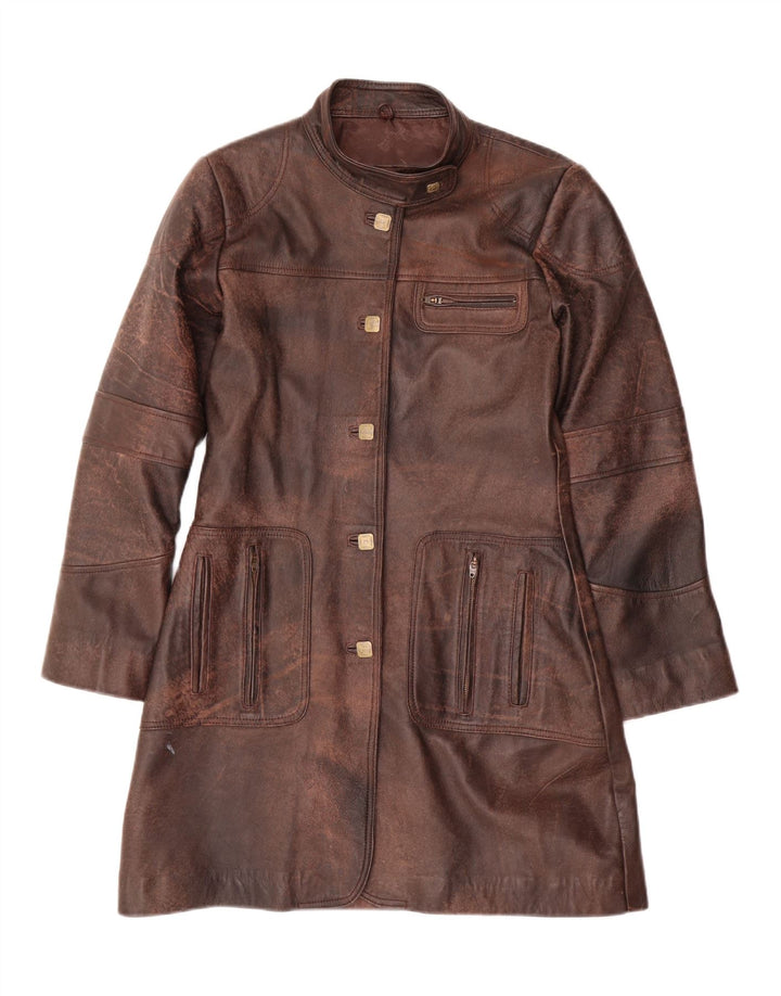 Vintage Γυναικείο Δερμάτινο Παλτό UK 14 Δερμάτινο Μεσαίο Καφέ