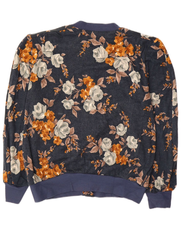 Vintage γυναικείο πουλόβερ υπερμεγέθη ζακέτα IT 50 XL Navy Blue Floral Ακρυλικό