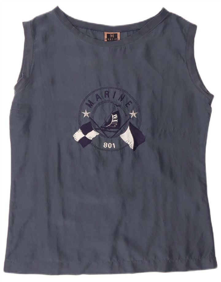Γυναικεία γραφική αμάνικη μπλούζα Martin's Top IT 42 Medium Navy Blue Silk