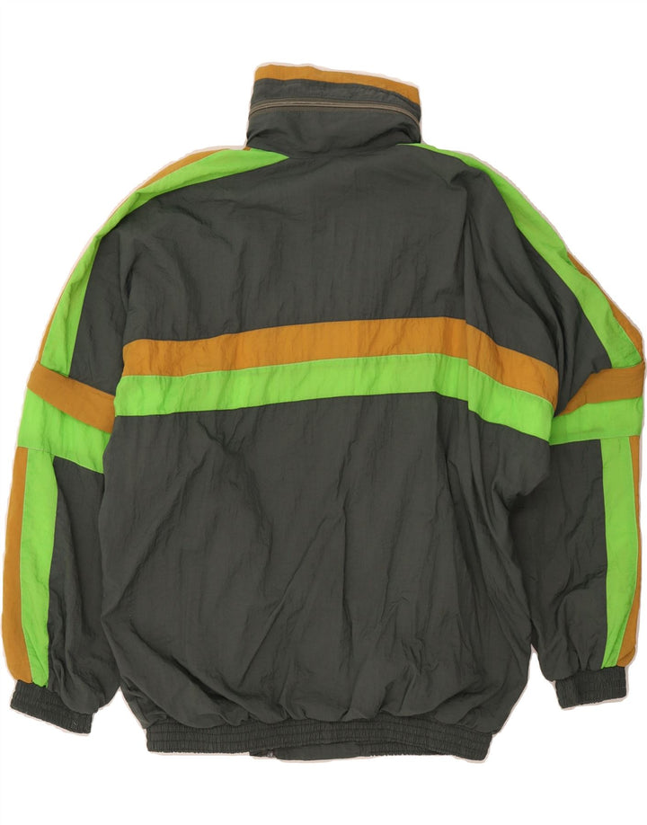 VINTAGE Mens Oversized Hooded Rain Jacket UK 36 Small Grey Striped Vintage Vintage and Second-Hand Vintage from Messina Hembry 