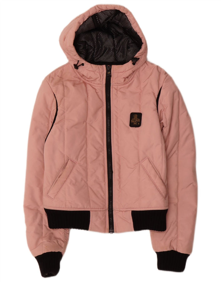 Refrigiwear Γυναικείο Crop Hooded Bomber Jacket UK 12 Medium Pink Nylon