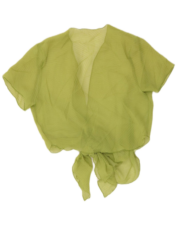 Vintage γυναικεία Crop μπροστινή γραβάτα See Through Top UK 14 μεσαίου πράσινου ριγέ