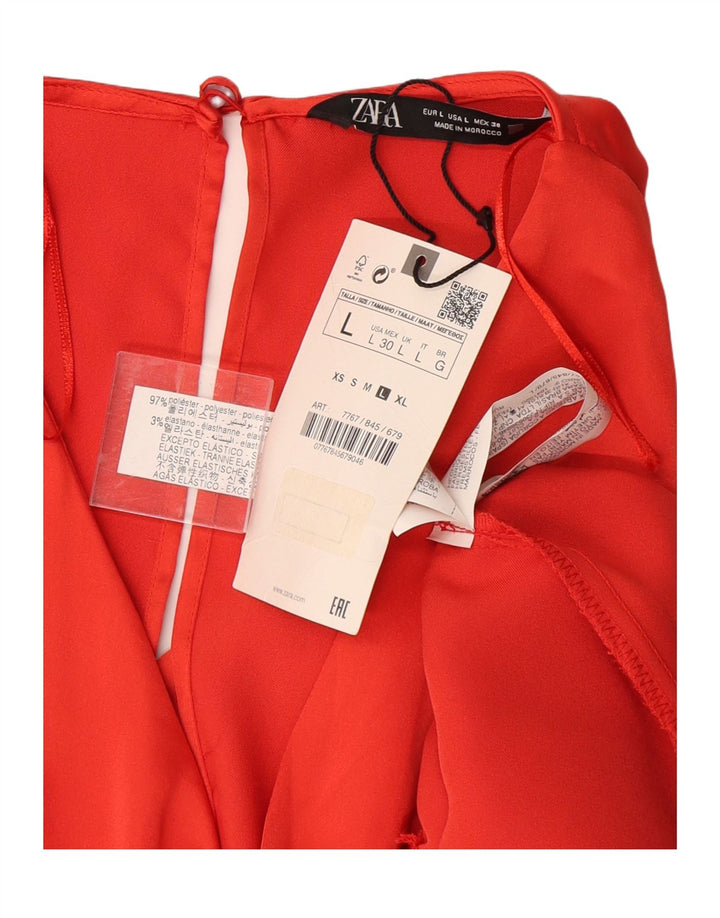 ZARA γυναικείο μάξι φόρεμα 3/4 μανίκι UK 16 μεγάλο πορτοκαλί πολυεστέρας