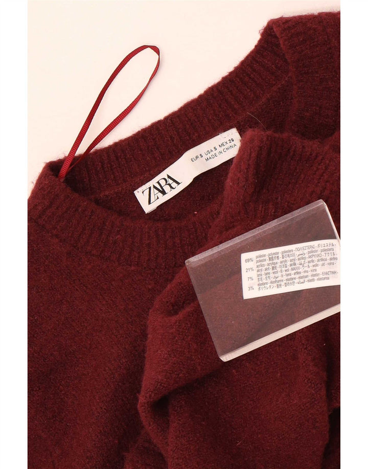 Zara Γυναικεία Ζακέτα Crop UK 10 Small Maroon Polyester