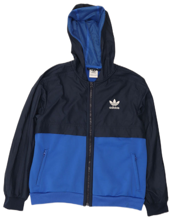 Κορυφαία φόρμα αθλητικής φόρμας Adidas Boys Hooded 10-11 Years Navy Blue Colourblock