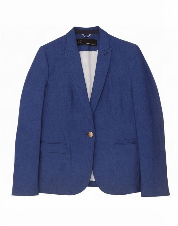 Zara Γυναικείο Μπουφάν 1 Κουμπί Blazer UK 10 Small Navy Blue Cotton