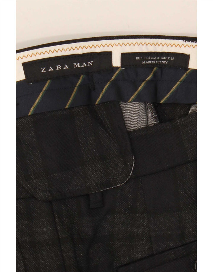Zara Ανδρικό Slim Cropped Παντελόνι EU 38 Small W30 L25 Grey Check Polyester