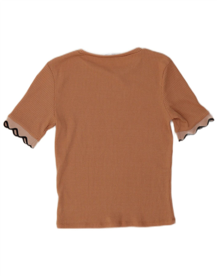 Zara Γυναικείο T-Shirt Crop Top UK 10 Small Brown Polyester