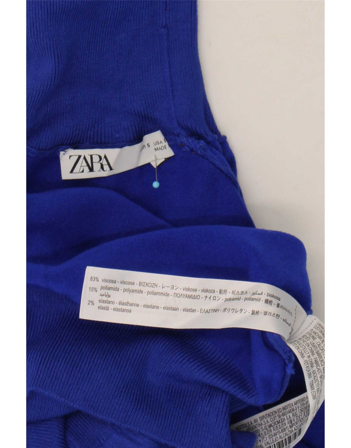 Zara Γυναικείο πουλόβερ με ρολό λαιμόκοψη UK 10 Small Blue Viscose