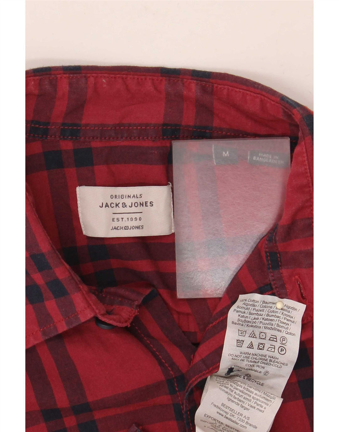 Ανδρικό κοντομάνικο πουκάμισο Jack & Jones, μεσαίο κόκκινο καρό βαμβακερό