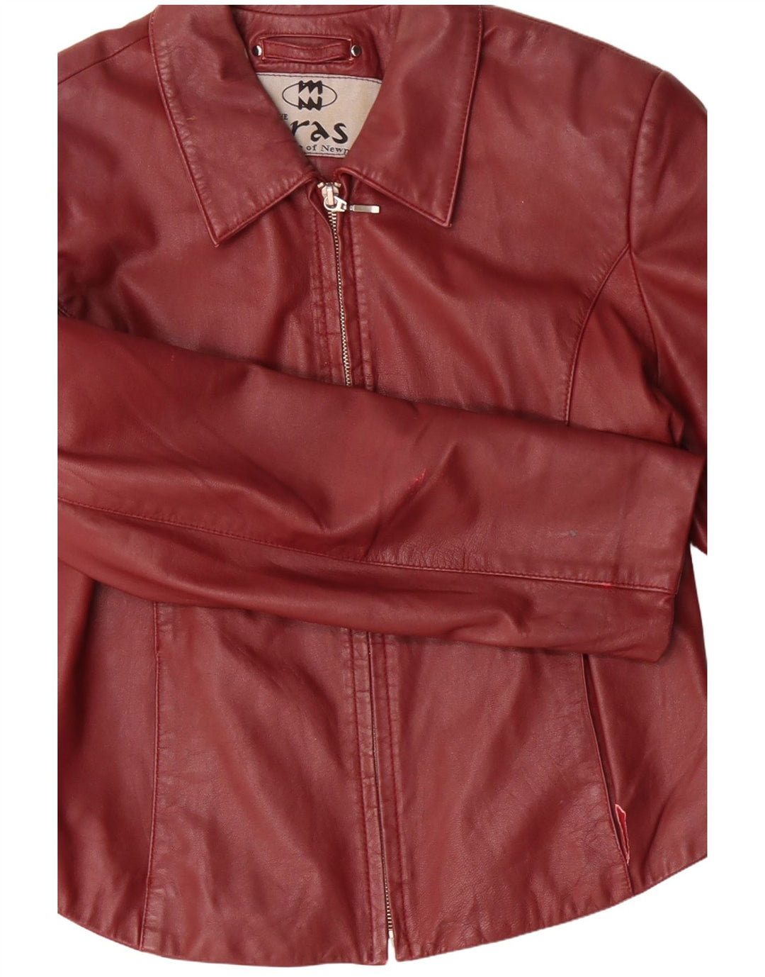 Vintage Γυναικείο Δερμάτινο Μπουφάν UK 14 Μεγάλο Κόκκινο Δερμάτινο