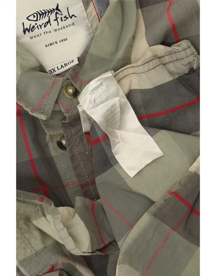 Ανδρικό κοντομάνικο πουκάμισο Weird Fish 3XL Χακί Check Cotton