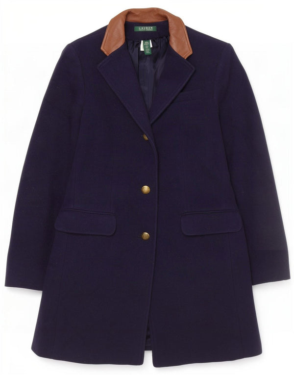 Γυναικείο παλτό Ralph Lauren US 6 Medium Navy Blue Colourblock μαλλί