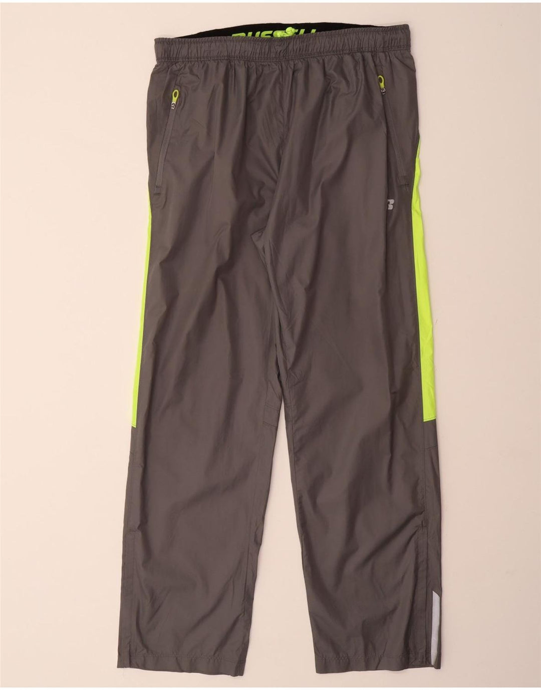 RUSSELL ATHLETIC Mens Tracksuit Trousers Medium Grey Colourblock Polyester