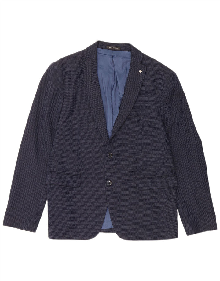 Zara Ανδρικό σακάκι μπλέιζερ με 2 κουμπιά EU 52 Large Navy Blue από βαμβάκι