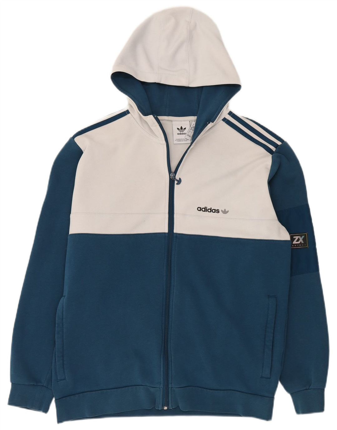 Ανδρικό πουλόβερ Adidas με φερμουάρ με κουκούλα σε μεγάλο μπλε χρώμα πολυεστέρα