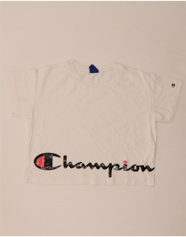 Champion Womens Crop Graphic T-Shirt Top UK 14 Medium White Cotton