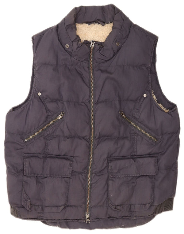 White Stuff Womens Sherpa Gilet UK 16 Large Navy Blue Cotton