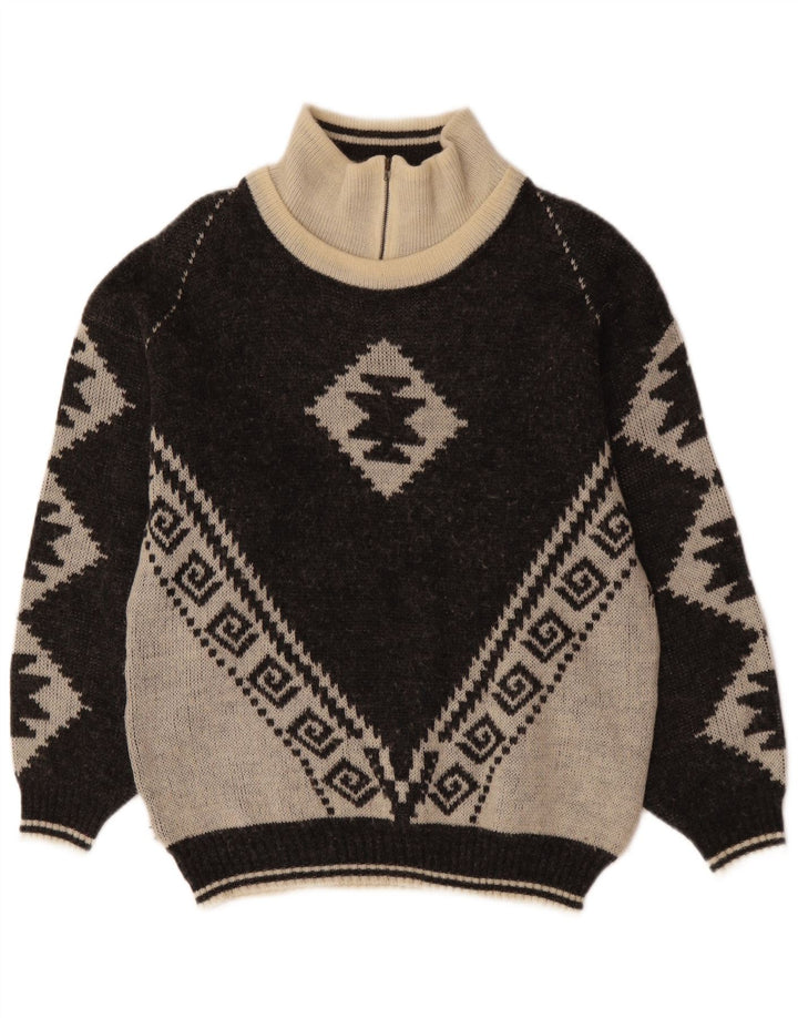 VINTAGE Ανδρικό πουλόβερ με φερμουάρ IT 46 Small Black Fair Isle