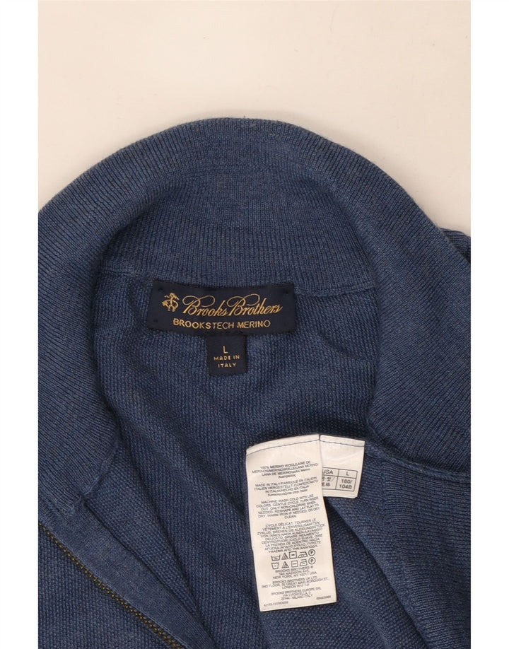 Ανδρικό πουλόβερ Brooks Brothers με φερμουάρ πουλόβερ μεγάλο μπλε μάλλινο