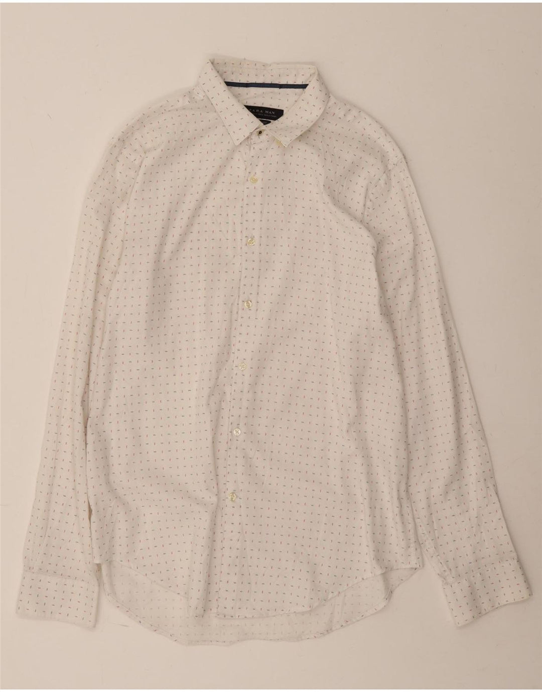 Ανδρικό πουκάμισο ZARA Slim Fit XL Λευκό βαμβακερό με στίγματα
