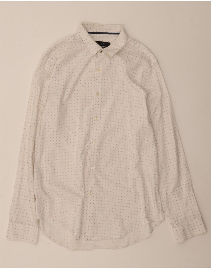 Ανδρικό πουκάμισο ZARA Slim Fit XL Λευκό βαμβακερό με στίγματα
