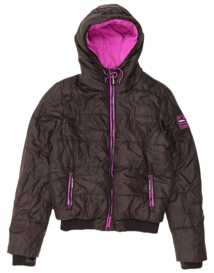 Superdry γυναικείο μπουφάν με κουκούλα UK 40 μεγάλο μαύρο πολυεστέρα