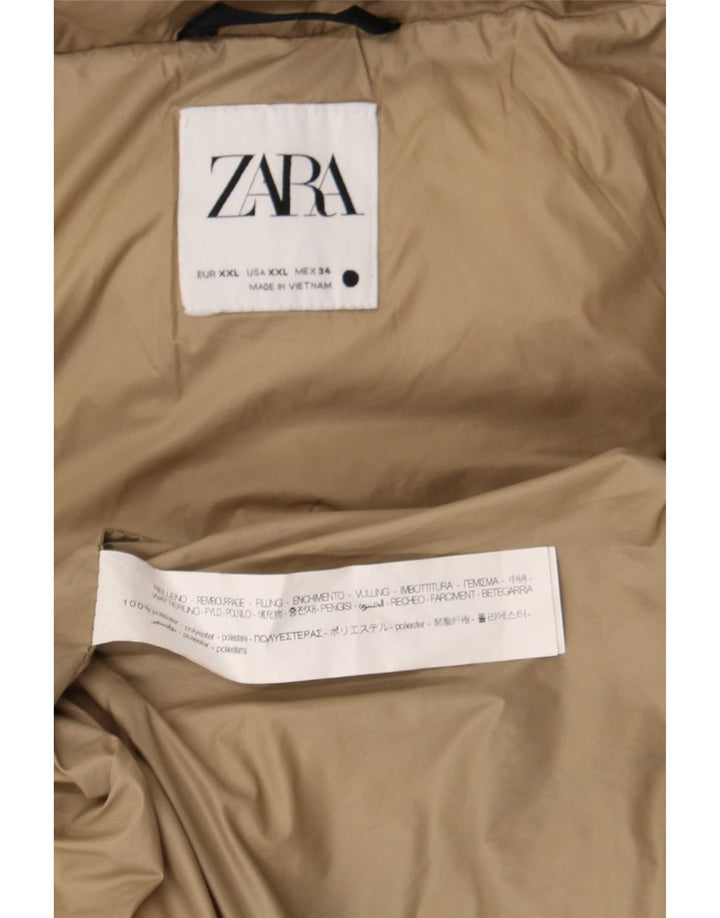 Zara γυναικείο μπουφάν με κουκούλα UK 20 2XL Beige Polyester