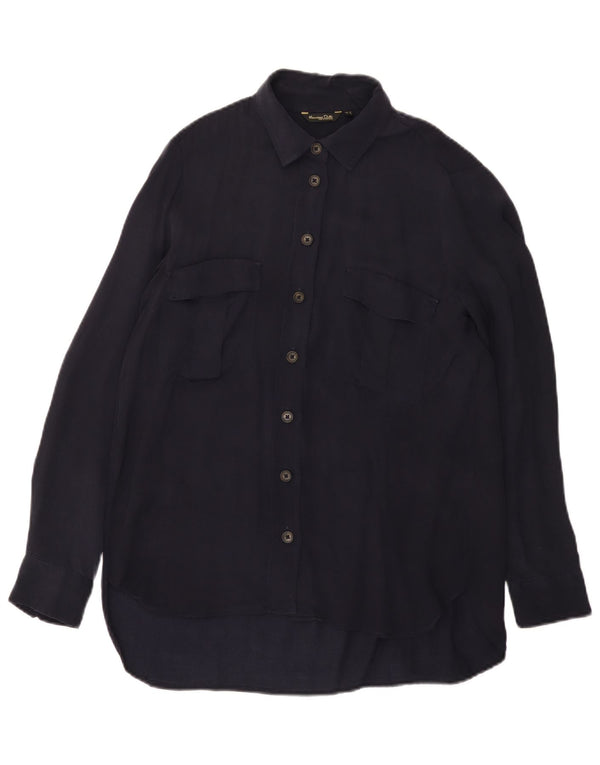 Massimo Dutti Γυναικεία φαρδιά κοτλέ πουκάμισο UK 14 Medium Navy Blue Cupro