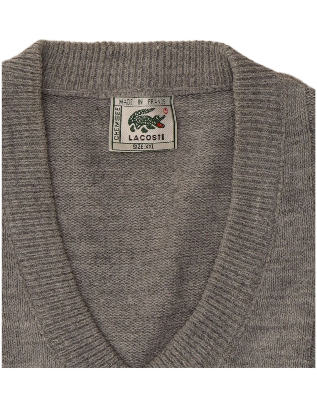 LACOSTE Mens V-Neck Jumper Sweater 2XL Grey Cotton