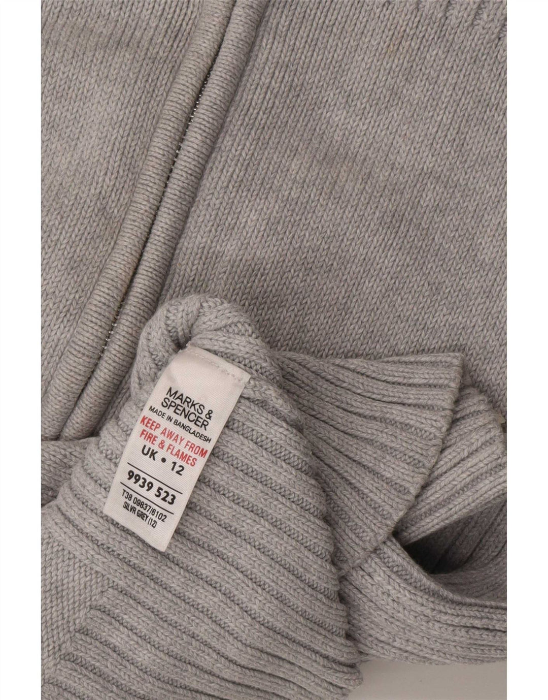 Marks & Spencer Γυναικείο πουλόβερ ζακέτα με φερμουάρ UK 12 μεσαίο βαμβακερό γκρι